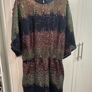 Elegant Sequin Midi Dress in ombré shades of black pink green blue